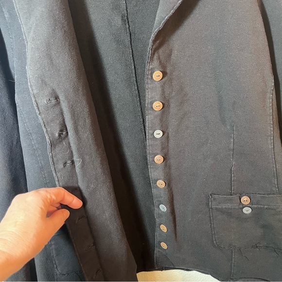 White Lotus Lifestyle Black Cotton Raw Edge Blazer Jacket Large L 19.5" PTP - Picture 4 of 9